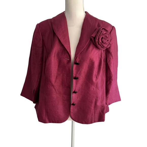 ADRIANNA PAPELL Evening Rose Pink Metallic Shimmer Blazer Jacket Size 14W - Picture 1 of 7